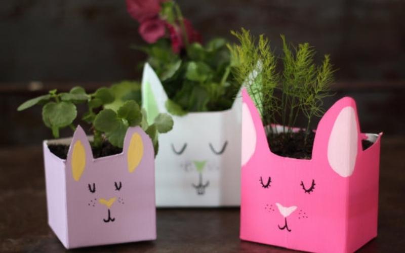 Upcycled Milk Carton Easter Bunny Planters