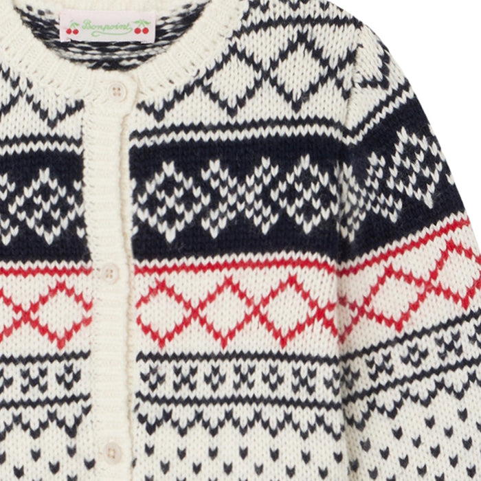 Intarsia Knit Wool Cardigan