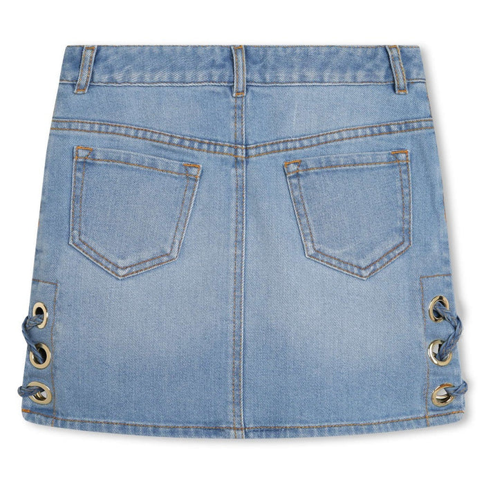 Logo Embroidered Bleached Denim Skirt