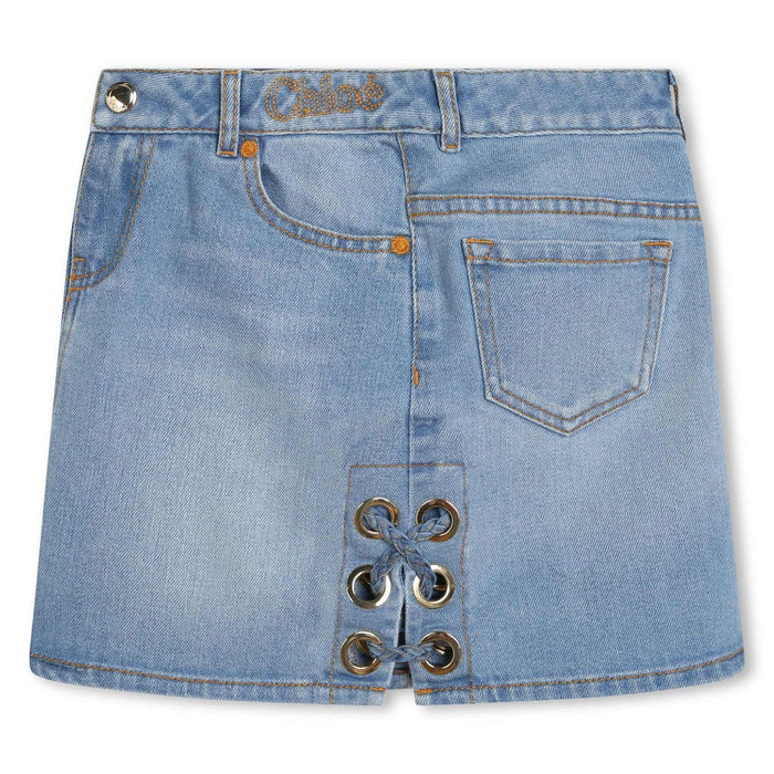 Logo Embroidered Bleached Denim Skirt