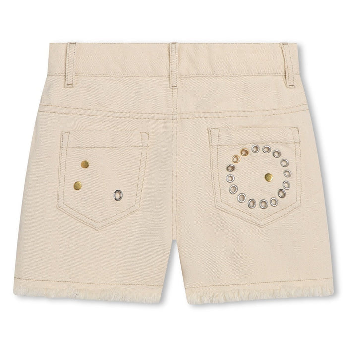 Eyelet Detail Cotton Denim Shorts