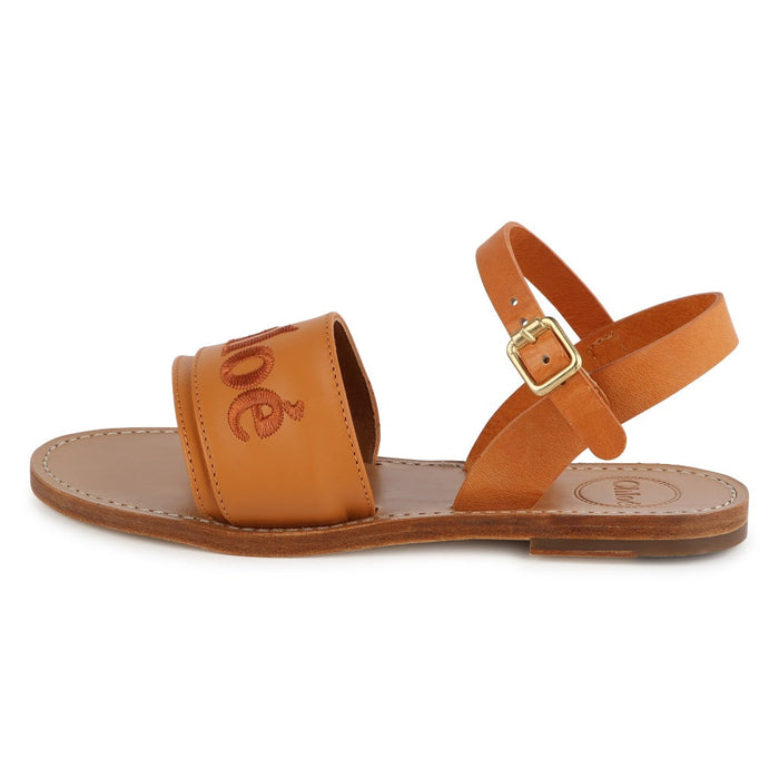 Logo Embroidered Leather Sandals