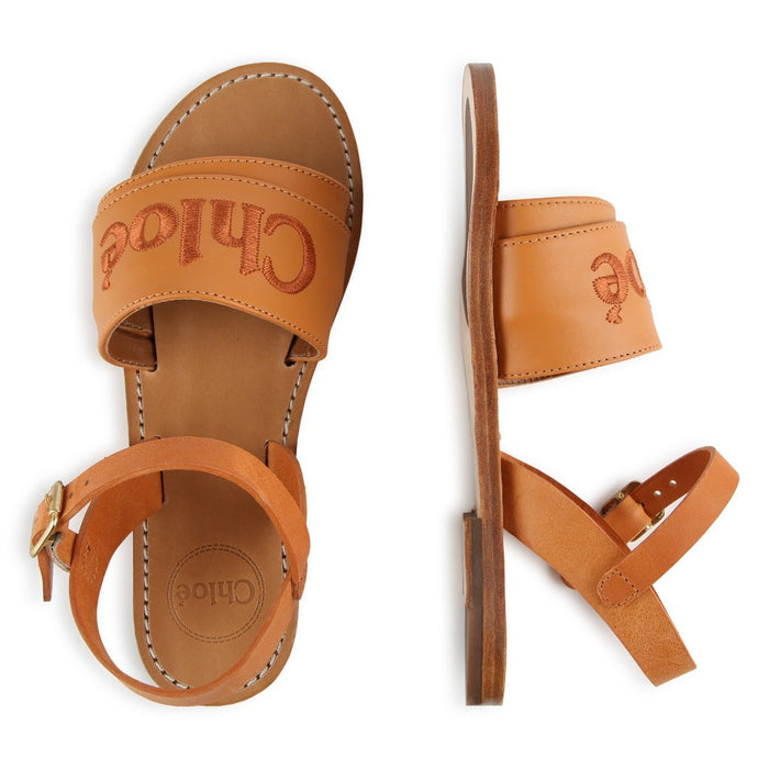 Logo Embroidered Leather Sandals