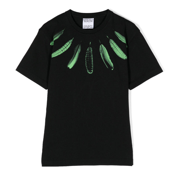 Collar Feathers Print Cotton T-shirt