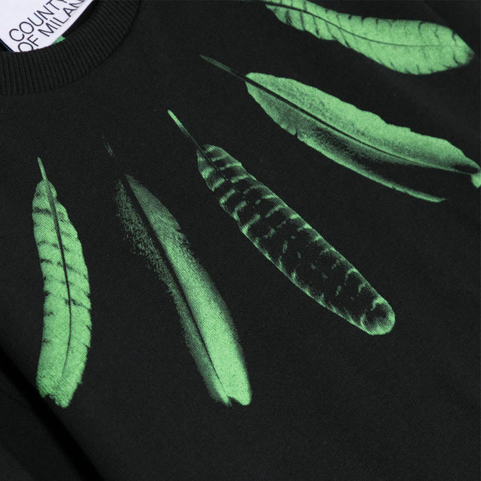 Collar Feathers Print Cotton T-shirt