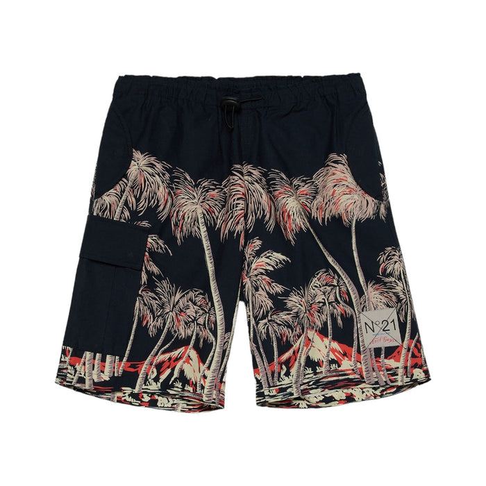 Palm Tree Print Cotton Shorts