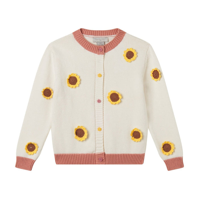 Sunflower Appliqué Cotton Cardigan