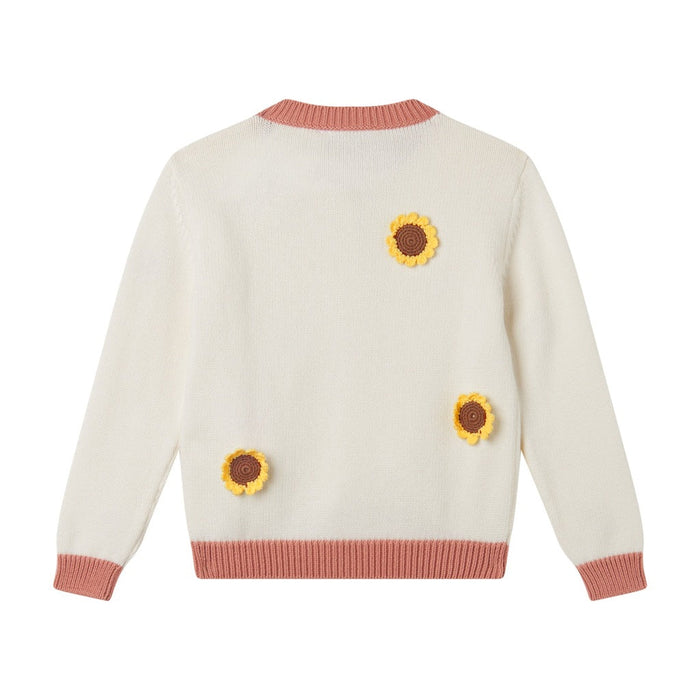 Sunflower Appliqué Cotton Cardigan