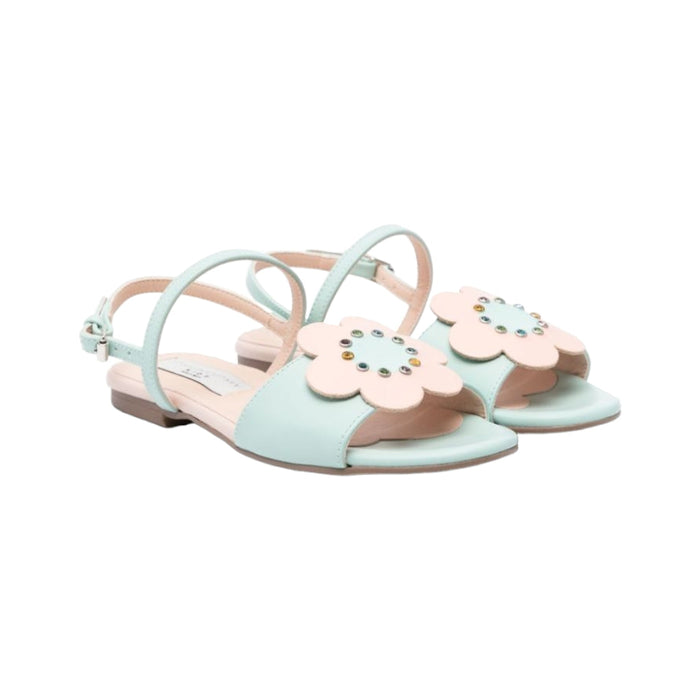 Floral Appliqué Faux Leather Sandals