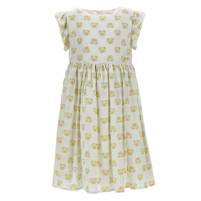 Teddy Bear Print Pleated Dress