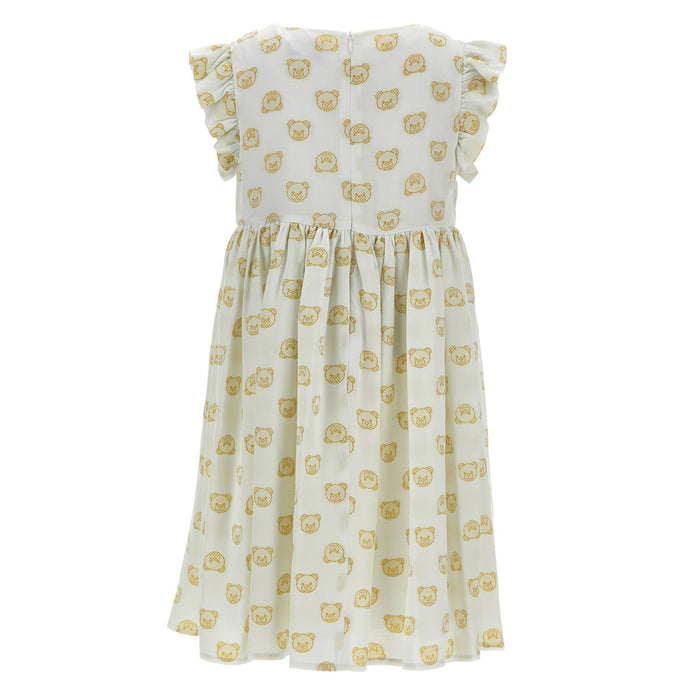 Teddy Bear Print Pleated Dress