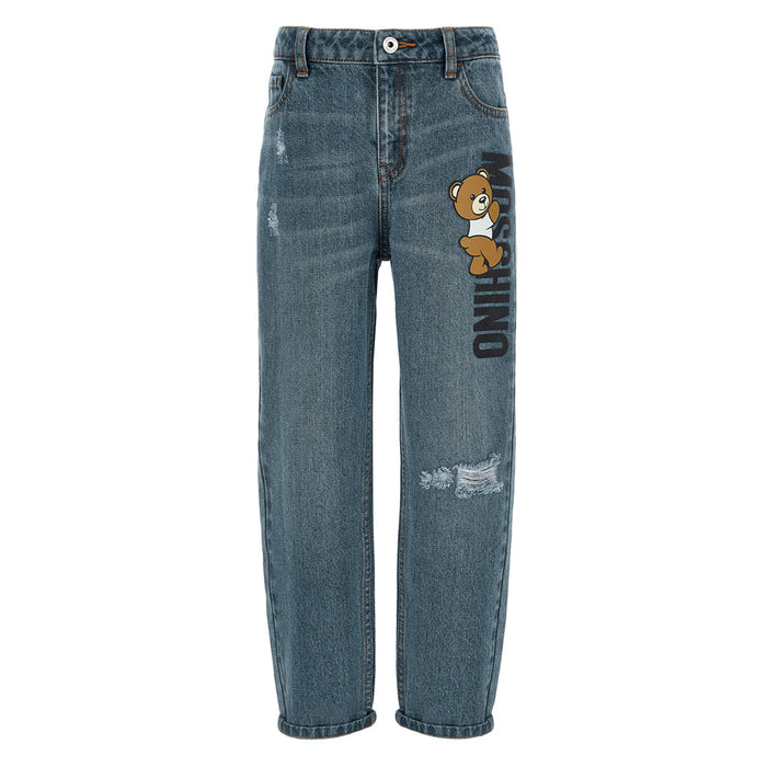 Teddy Bear Print Straight Leg Jeans