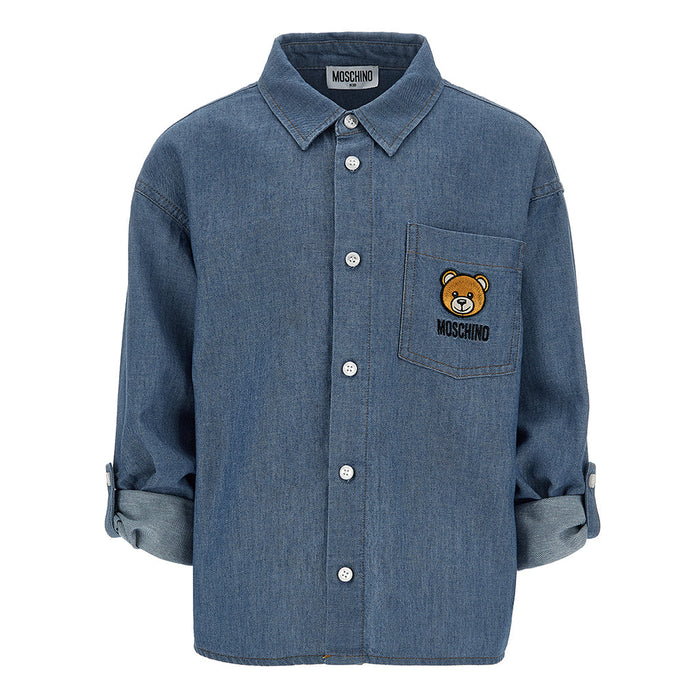 Teddy Bear Motif Denim Shirt