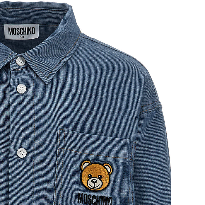 Teddy Bear Motif Denim Shirt