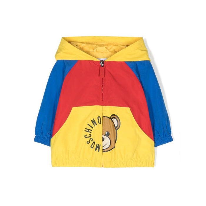 Teddy Bear Motif Colour Block Hooded Jacket