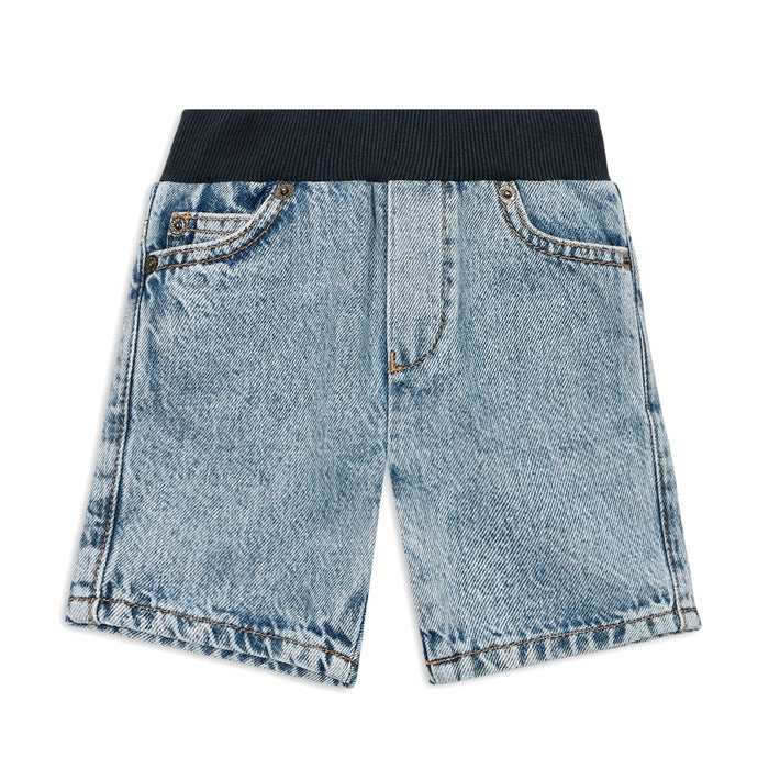 Ribbed Waistband Denim Shorts