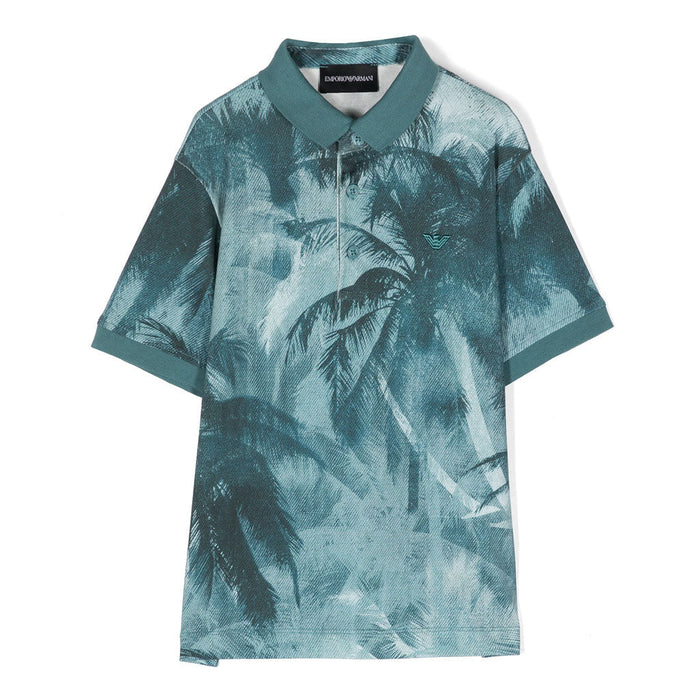 Palm Tree Print Cotton Polo Shirt