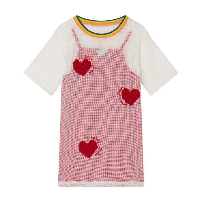 Heart All-Over Print Mesh Woven Dress