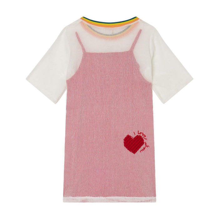 Heart All-Over Print Mesh Woven Dress