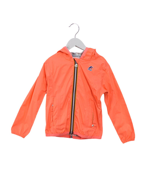 A Orange Lightweight Jackets from K-Way in size 6T for girl. (Front View)