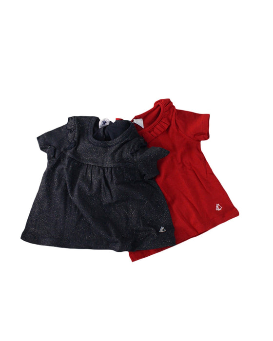 A Navy Short Sleeve Tops from Petit Bateau in size 6-12M for girl. (Front View)