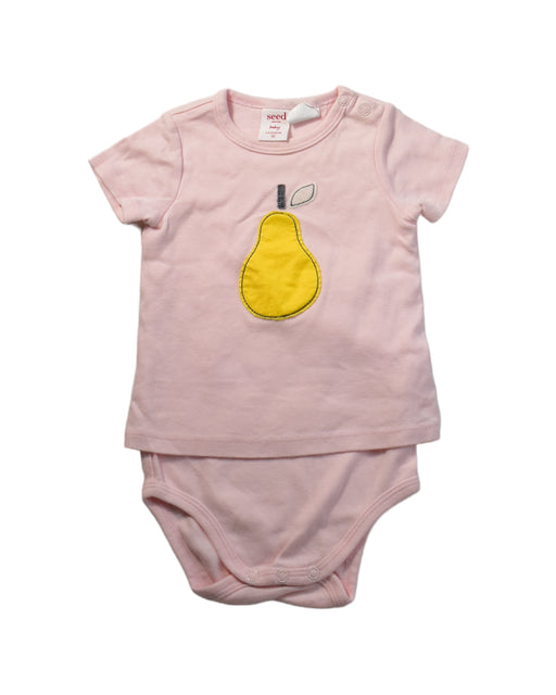 A Pink Short Sleeve Bodysuits from Seed in size 3-6M for girl. (Front View)