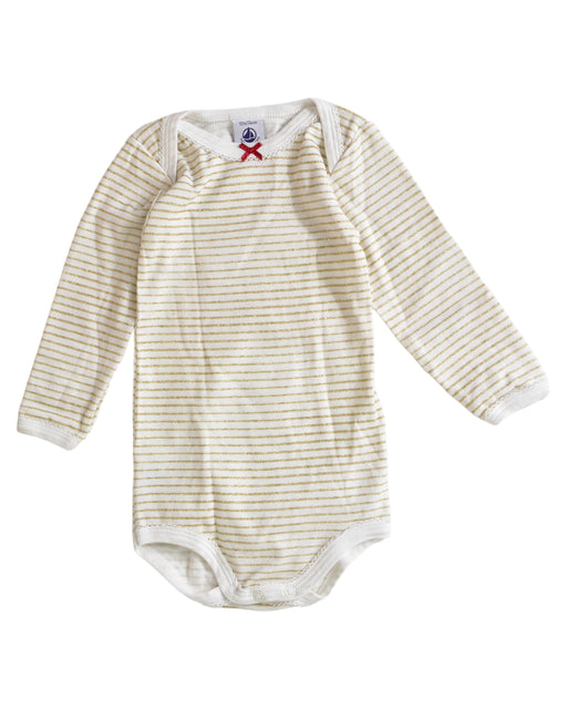 A White Long Sleeve Bodysuits from Petit Bateau in size 6-12M for girl. (Front View)