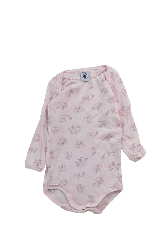 A Pink Long Sleeve Bodysuits from Petit Bateau in size 3-6M for girl. (Front View)