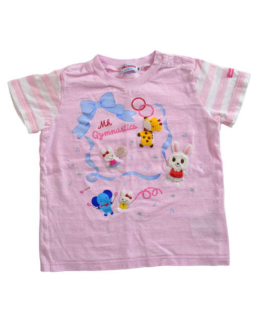 A Pink Short Sleeve T Shirts from Miki House in size 18-24M for girl. (Front View)