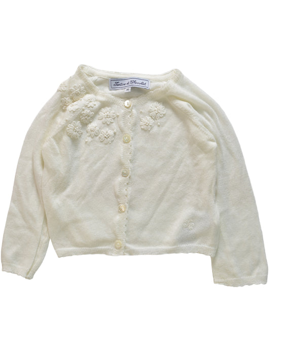 A White Cardigans from Tartine et Chocolat in size 12-18M for girl. (Front View)