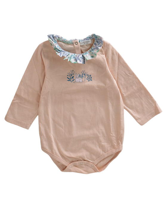 A Pink Long Sleeve Bodysuits from Happyology in size 6-12M for girl. (Front View)