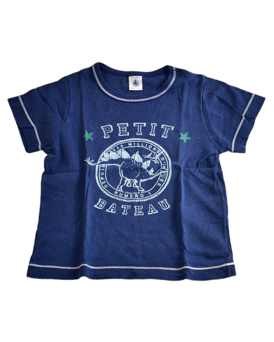 A Navy Short Sleeve T Shirts from Petit Bateau in size 5T for boy. (Front View)