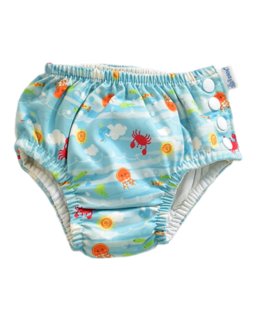 A Blue Swim Diapers from i play in size 6-12M for neutral. (Front View)