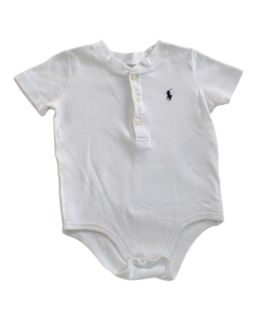 A White Short Sleeve Bodysuits from Ralph Lauren in size 6-12M for neutral. (Front View)