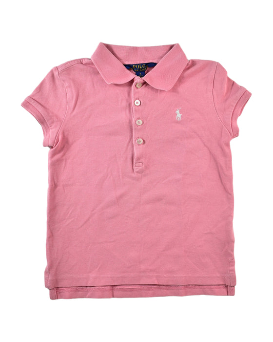 A Pink Short Sleeve Polos from Polo Ralph Lauren in size 5T for girl. (Front View)