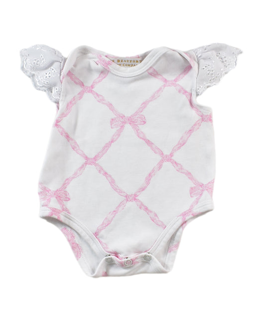 A Pink Long Sleeve Bodysuits from The Beaufort Bonnet Company in size 0-3M for girl. (Front View)