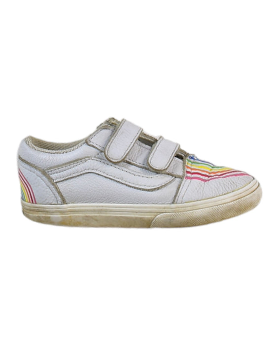 A White Sneakers from Vans in size 3T for girl. (Front View)