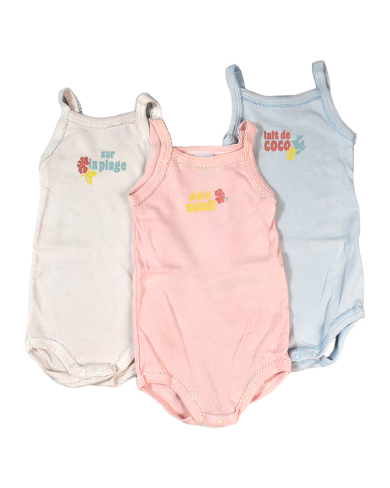 A Blue Sleeveless Bodysuits from Petit Bateau in size 3-6M for girl. (Front View)