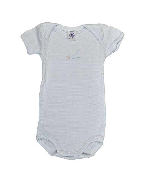 A Blue Short Sleeve Bodysuits from Petit Bateau in size 3-6M for boy. (Front View)