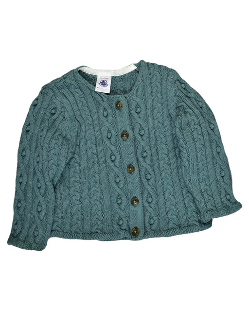 A Green Cardigans from Petit Bateau in size 6-12M for girl. (Front View)