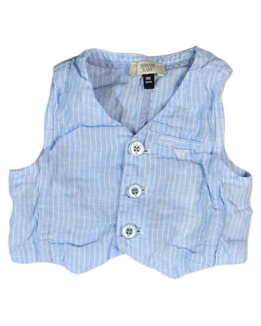 A Blue Outerwear Vests from Armani Baby in size 6-12M for boy. (Front View)