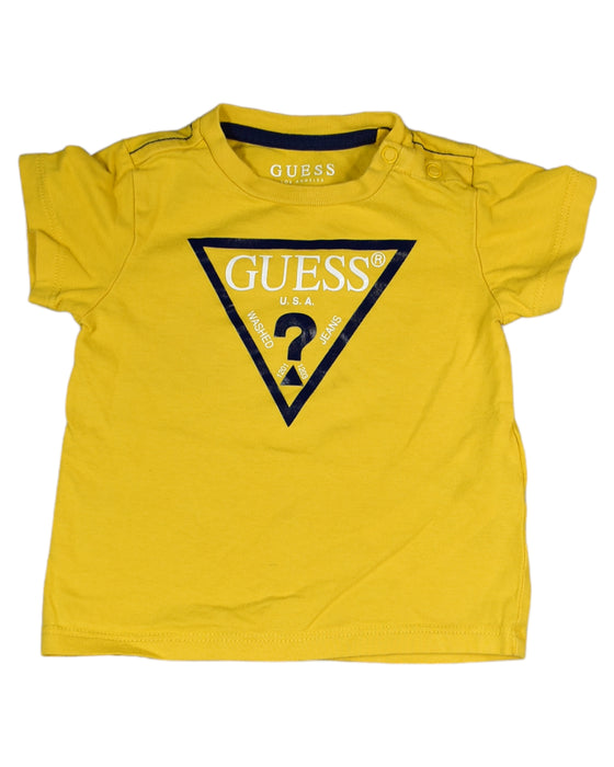 A Yellow Short Sleeve T Shirts from Guess in size 6-12M for boy. (Front View)