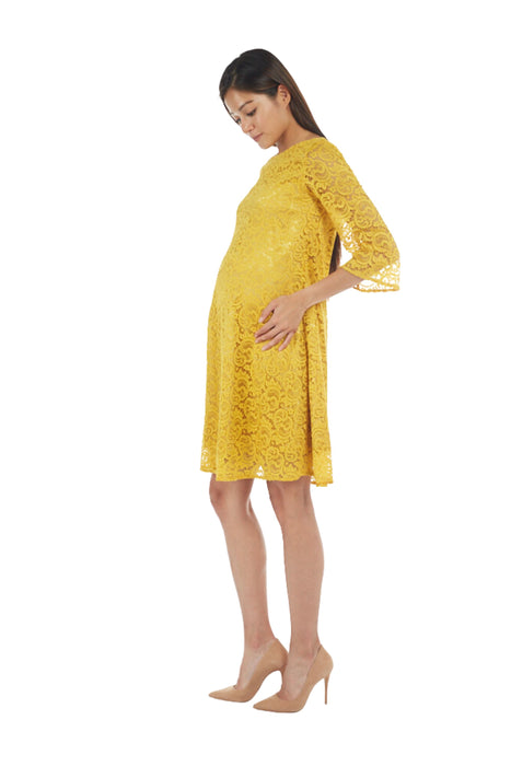 A Yellow Long Sleeve Dresses from Bohn Fabulous in size S for maternity. (Front View)