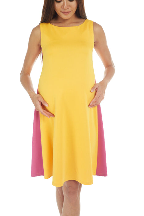 A Yellow Sleeveless Dresses from Bohn Fabulous in size M for maternity. (Back View)