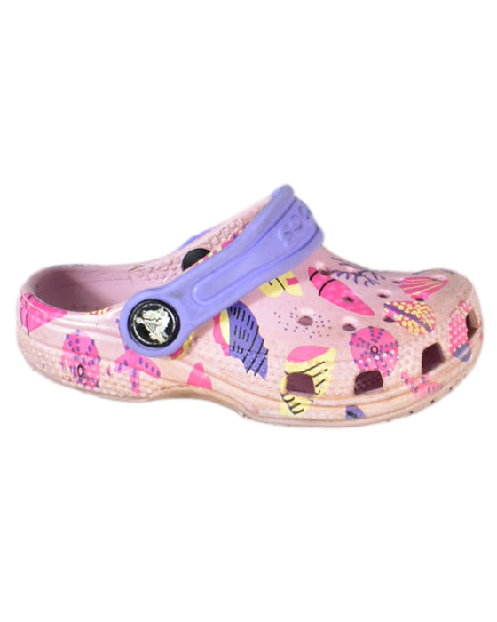 A Pink Sandals from Crocs in size 3T for girl. (Front View)