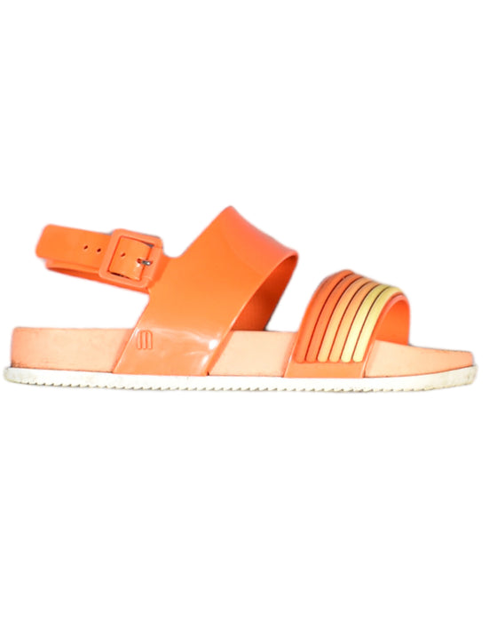 A Orange Sandals from Mini Melissa in size 6T for girl. (Front View)