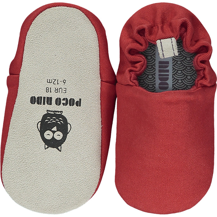 A Red Slip Ons from Poco Nido in size 18-24M for neutral. (Back View)