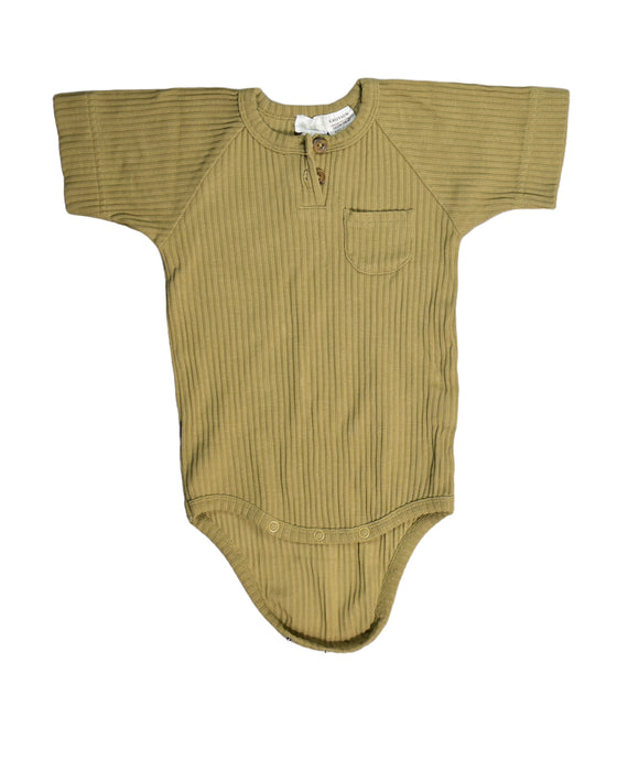 A Gold Short Sleeve Bodysuits from Jamie Kay in size 6-12M for girl. (Front View)