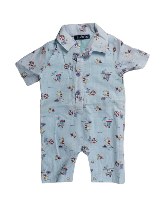 A Blue Rompers from bloomB in size 0-3M for boy. (Front View)