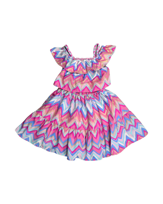 A Pink Short Sleeve Dresses from Monsoon in size 3T for girl. (Front View)